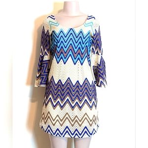 Cream Blue Chevron Dress